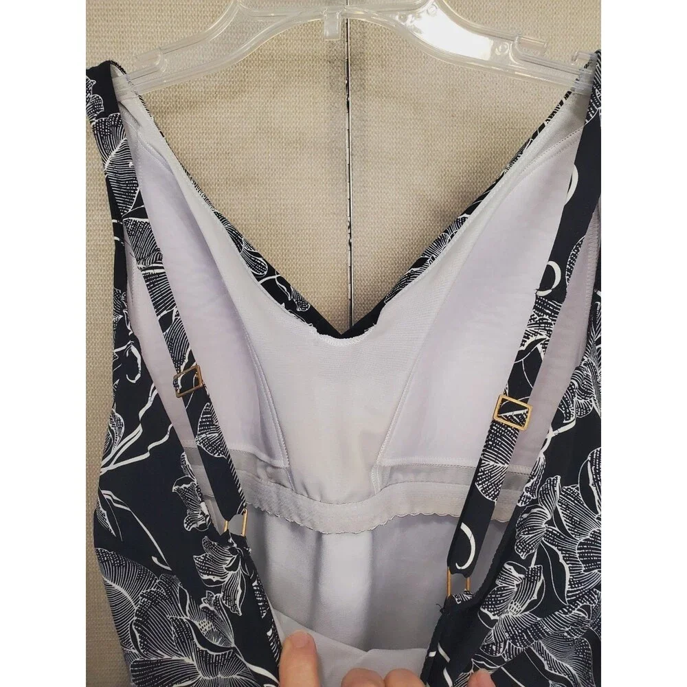 Lands' End Black Leaf Sketch Print Tankini Swim Top Size 12